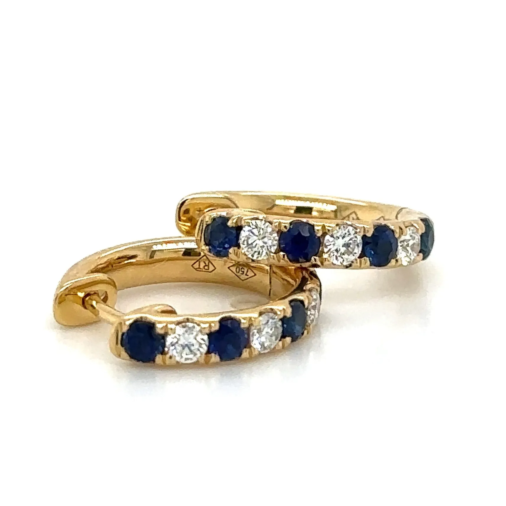 0.72carat Blue Sapphire and Diamond Huggie Hoop Earrings