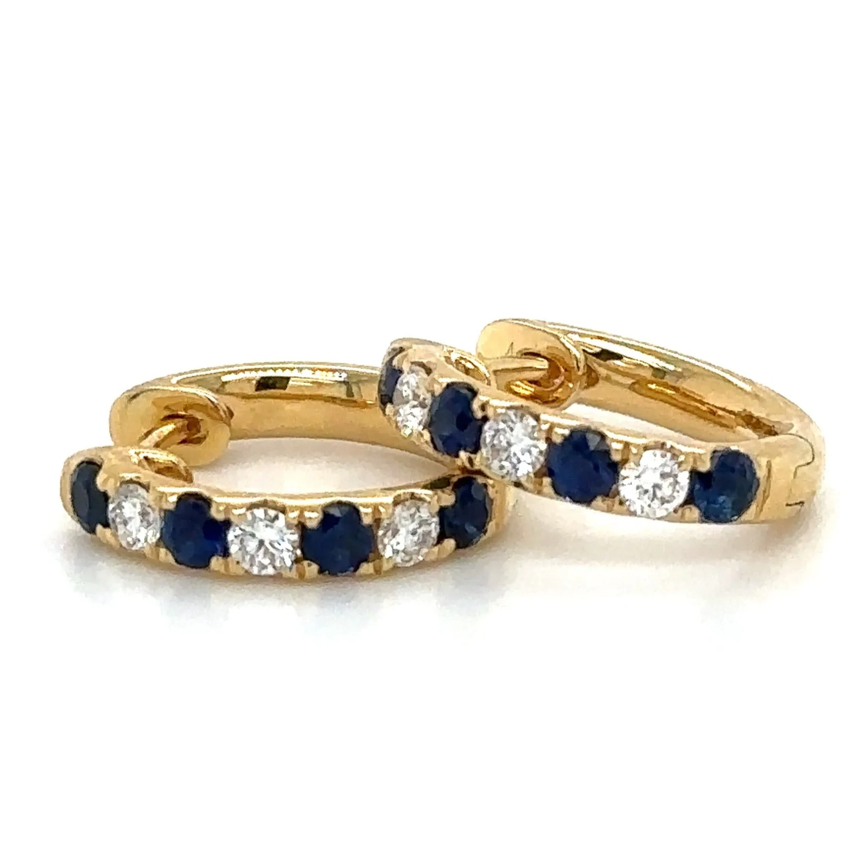0.72carat Blue Sapphire and Diamond Huggie Hoop Earrings