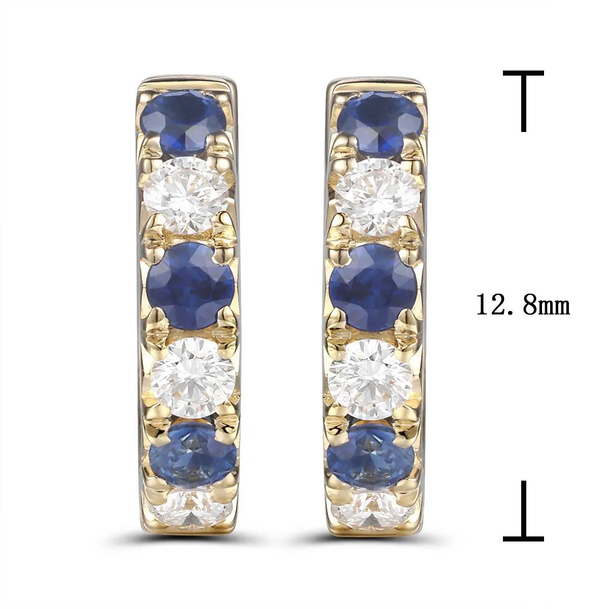 0.72carat Blue Sapphire and Diamond Huggie Hoop Earrings
