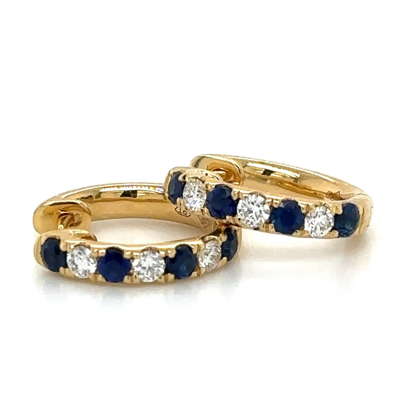 0.72carat Blue Sapphire and Diamond Huggie Hoop Earrings