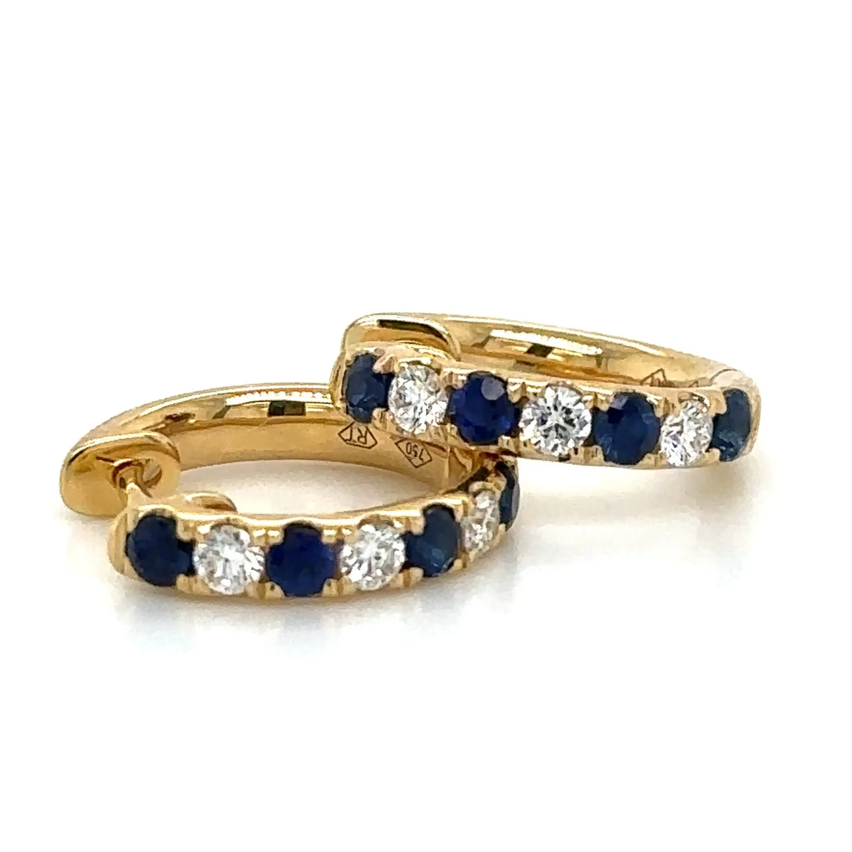 0.72carat Blue Sapphire and Diamond Huggie Hoop Earrings