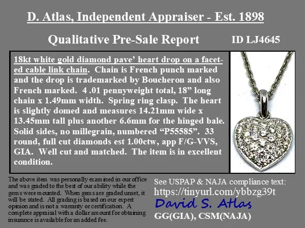 1.00ctw Vintage Diamond Heart Pendant by Boucheron