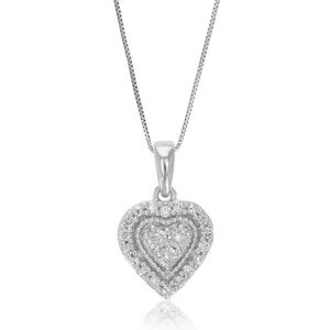 1/10 cttw Lab Grown Diamond Heart Cluster Pendant in Silver