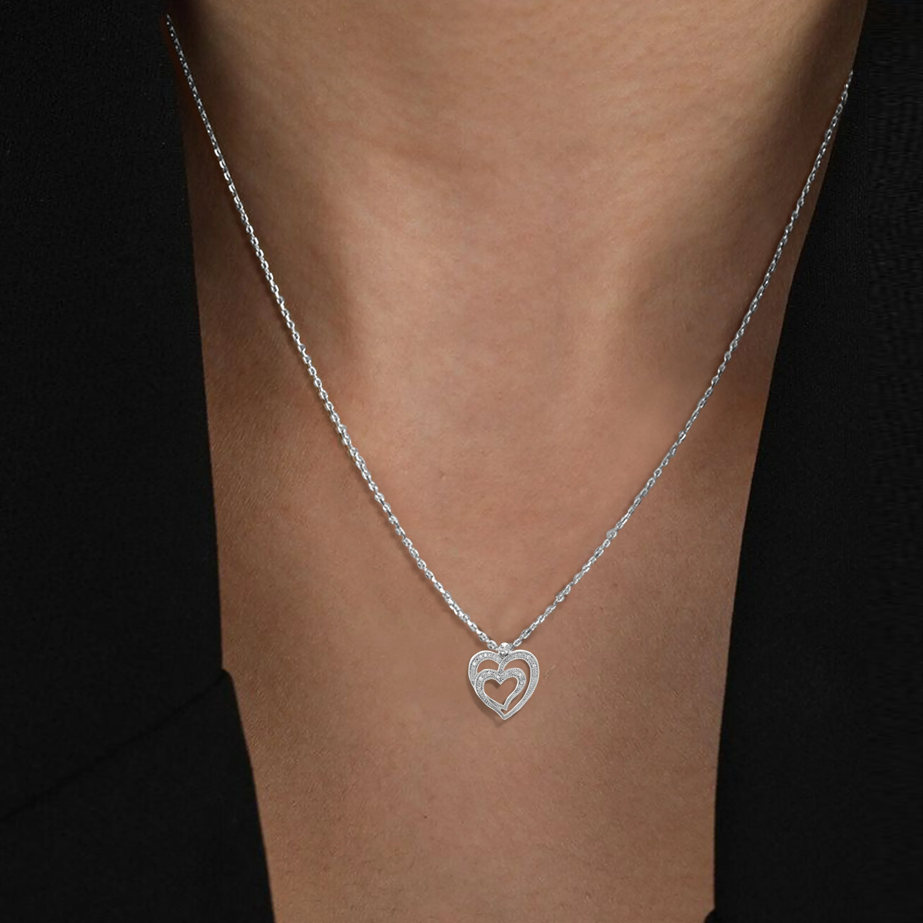 1/10 cttw Lab Grown Diamond Heart Shape Pendant in Sterling Silver