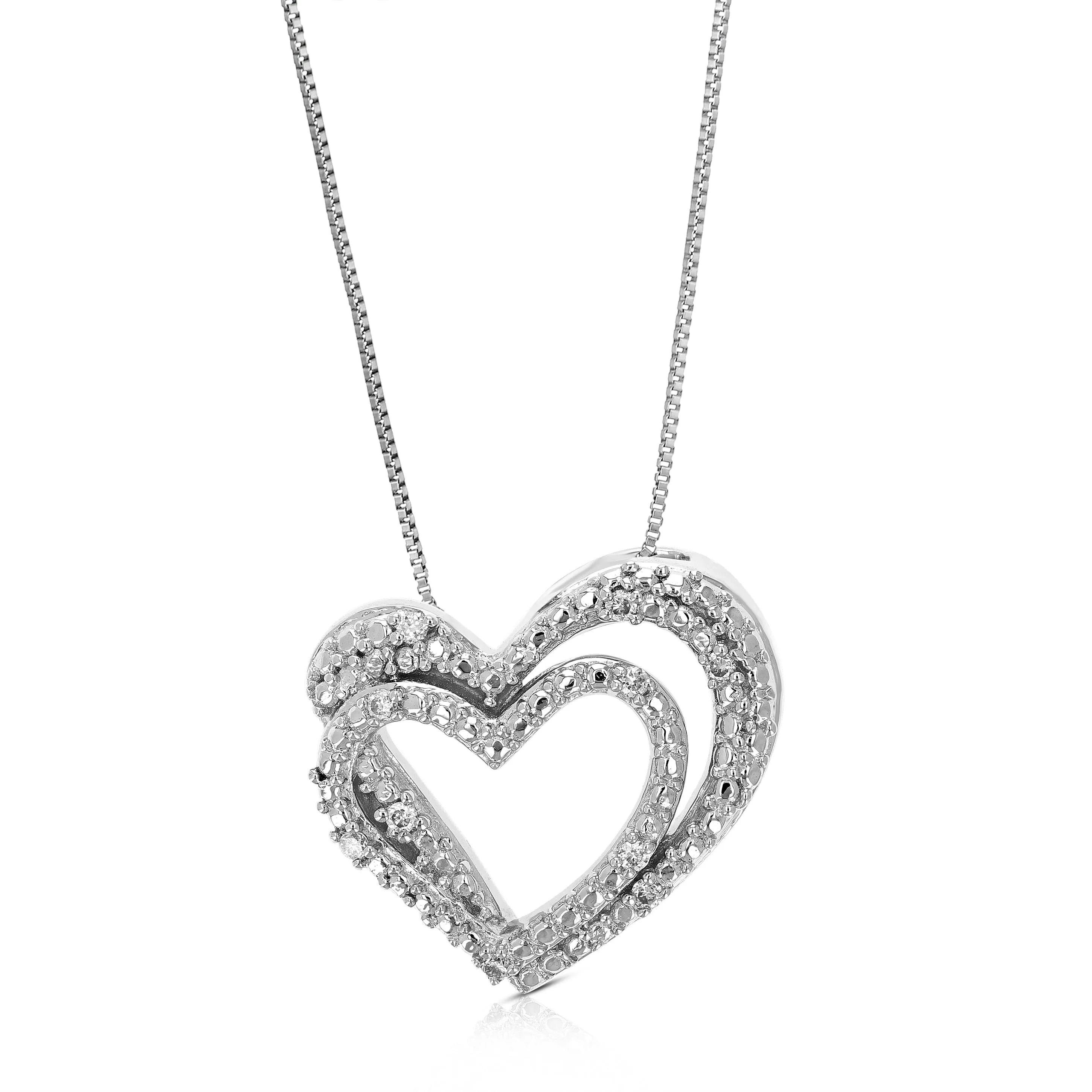 1/14 cttw Lab Grown Diamond Double Heart Pendant in Sterling Silver