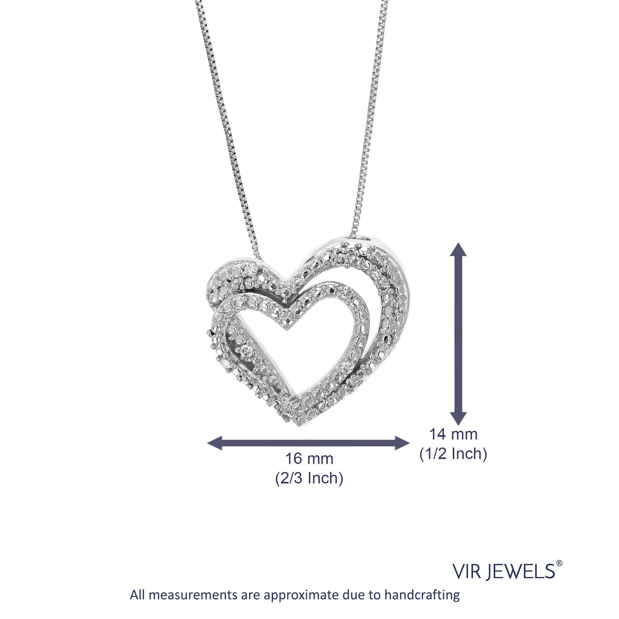 1/14 cttw Lab Grown Diamond Double Heart Pendant in Sterling Silver