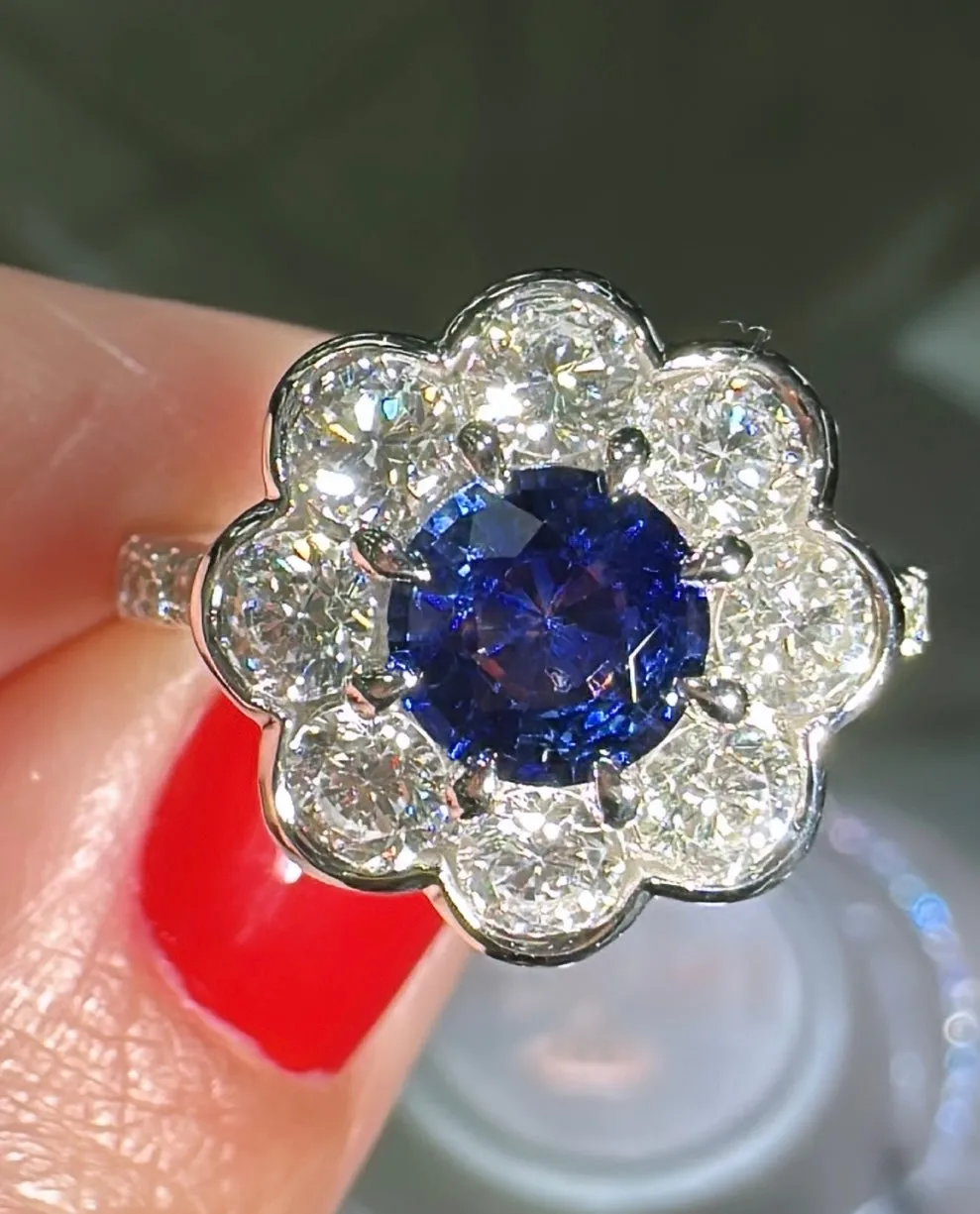 1.24carat Royal Blue Sapphire & Diamond Ring