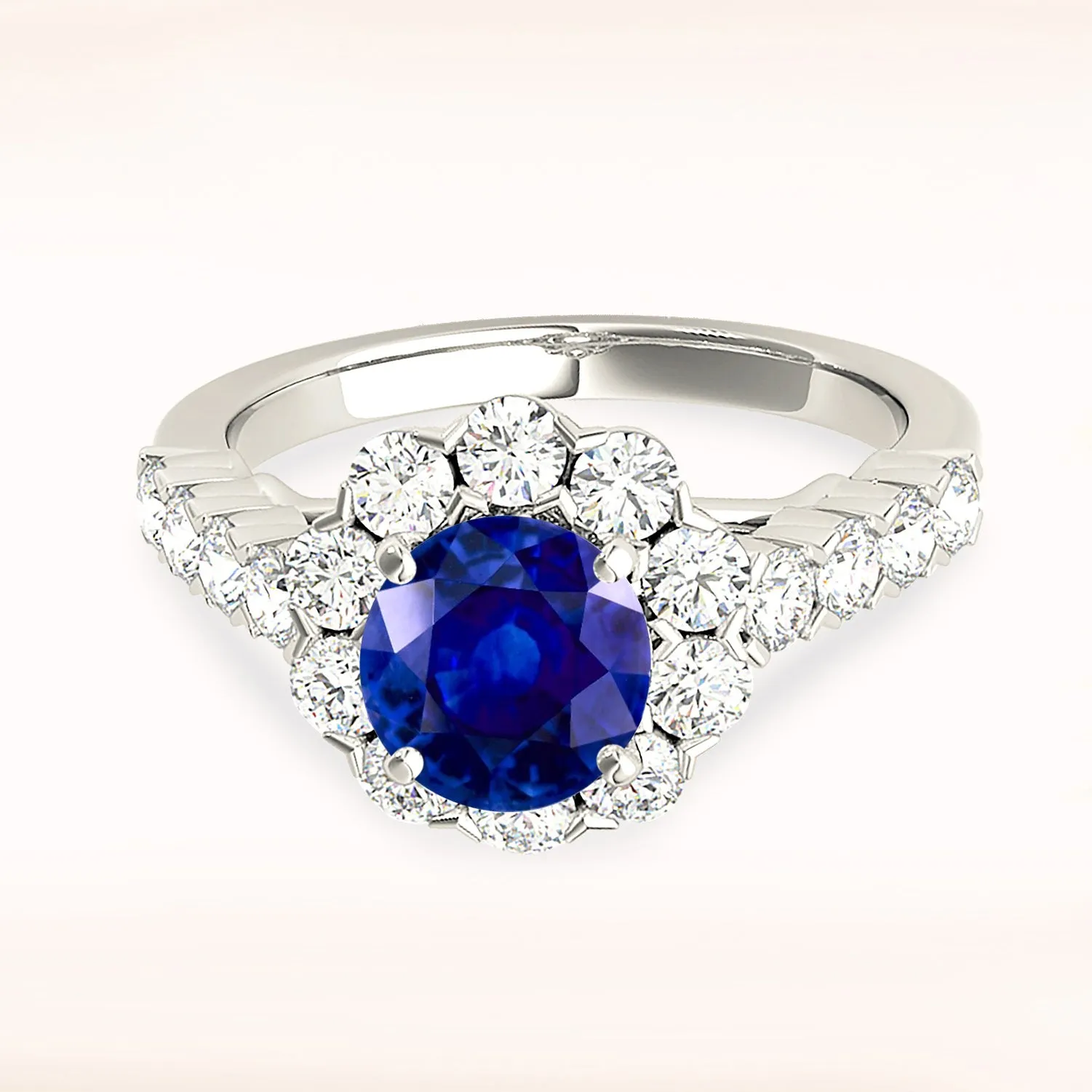 1.35 ct. Genuine Blue Sapphire Ring With Floral Halo style