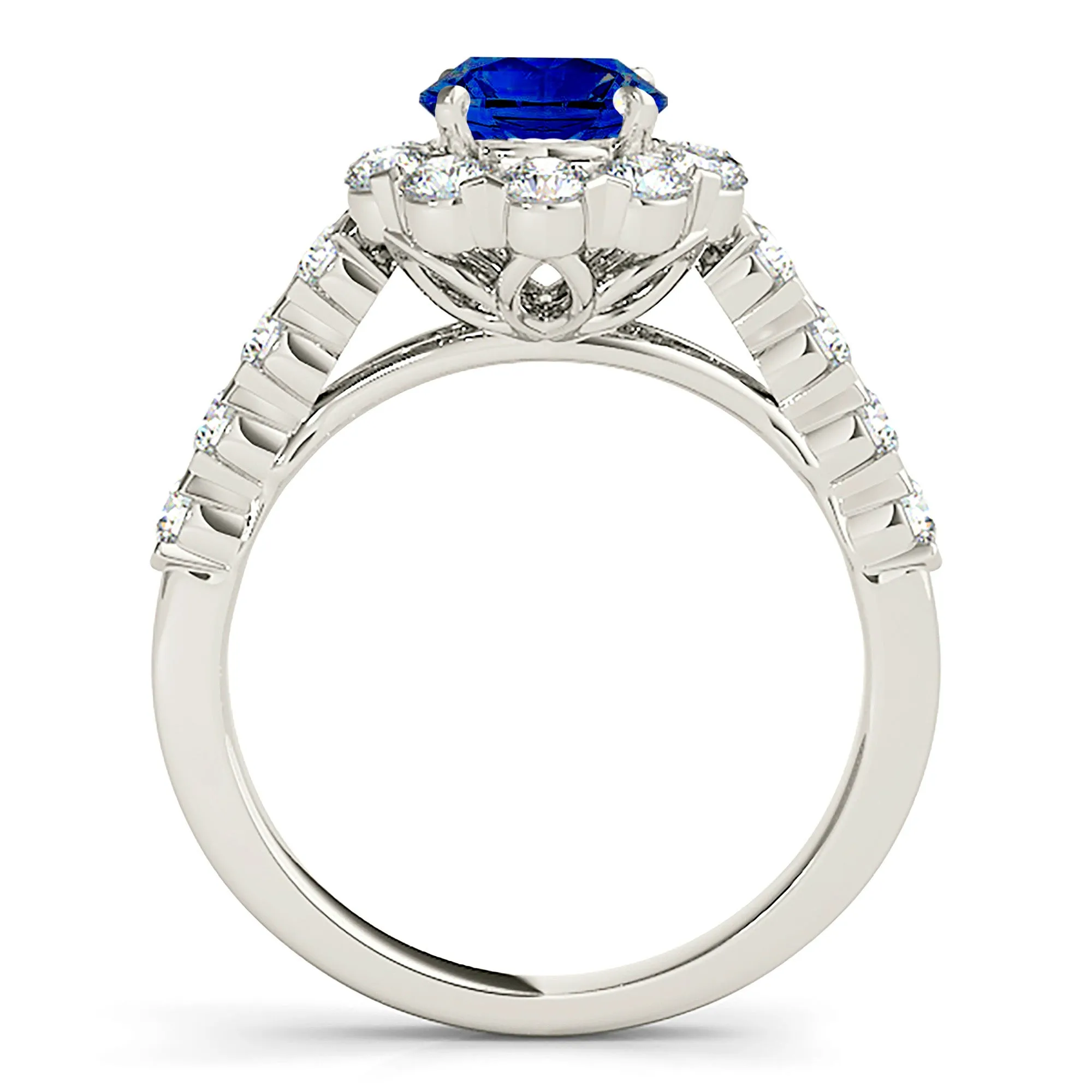 1.35 ct. Genuine Blue Sapphire Ring With Floral Halo style