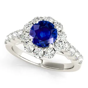 1.35 ct. Genuine Blue Sapphire Ring With Floral Halo style
