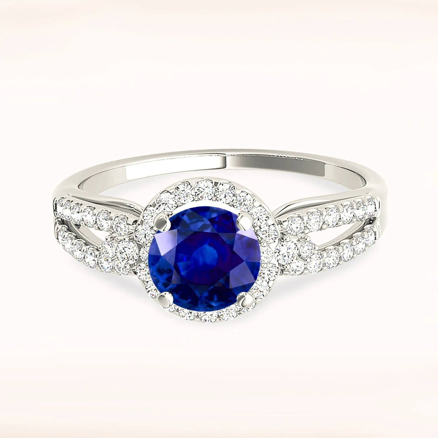 1.35 ct. Genuine Blue Sapphire Split Shank Halo Ring