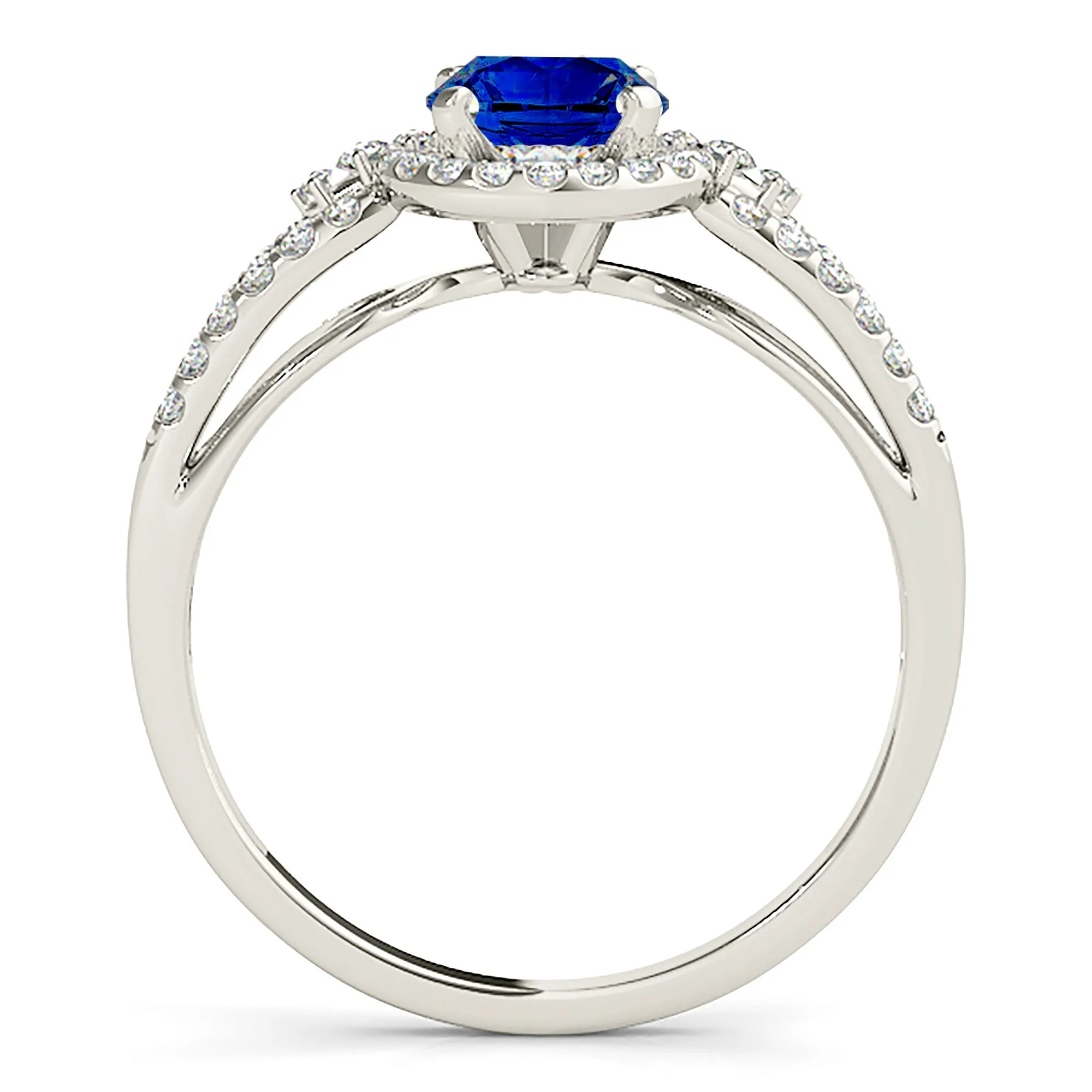 1.35 ct. Genuine Blue Sapphire Split Shank Halo Ring