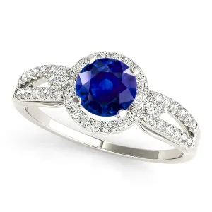 1.35 ct. Genuine Blue Sapphire Split Shank Halo Ring