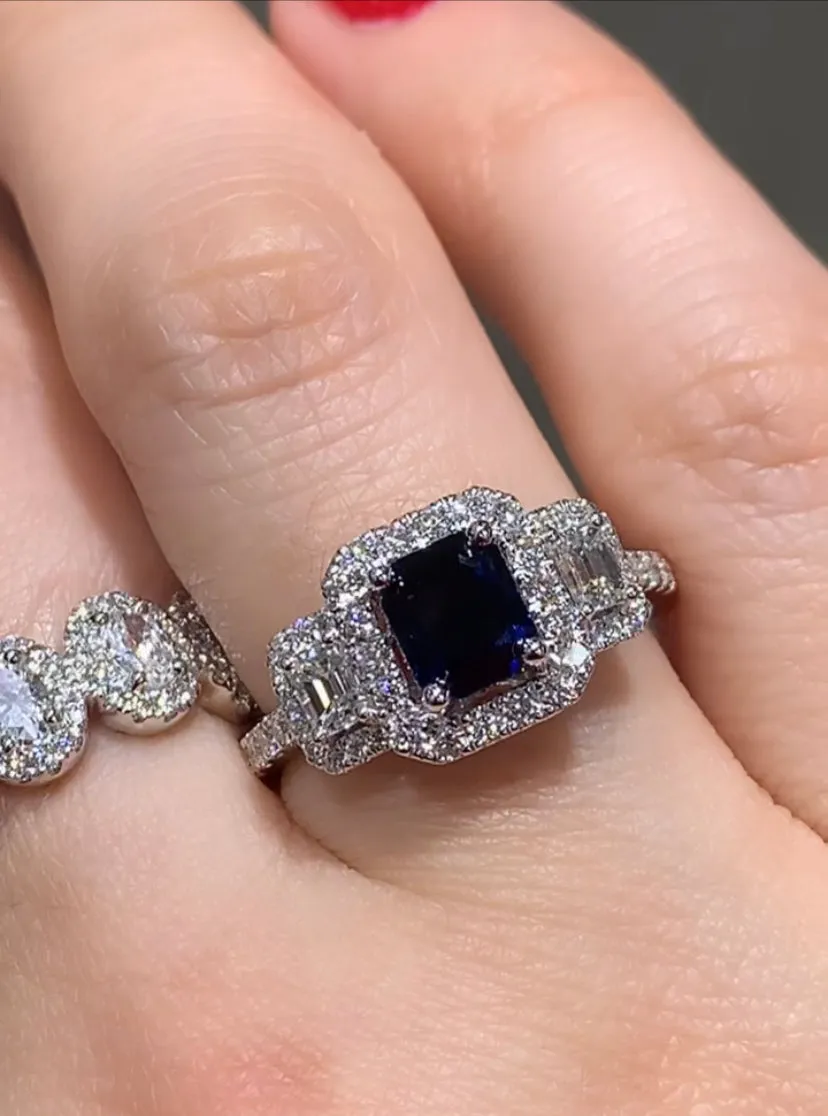 1.37ct tw Sapphire Emerald Cut Diamond Ring