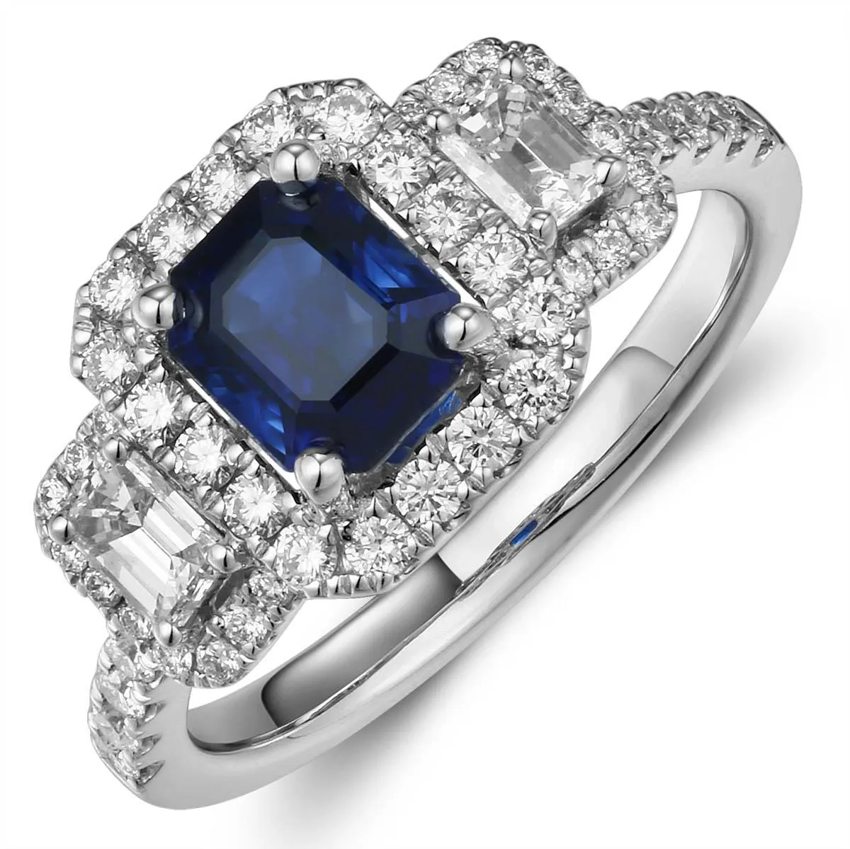 1.37ct tw Sapphire Emerald Cut Diamond Ring