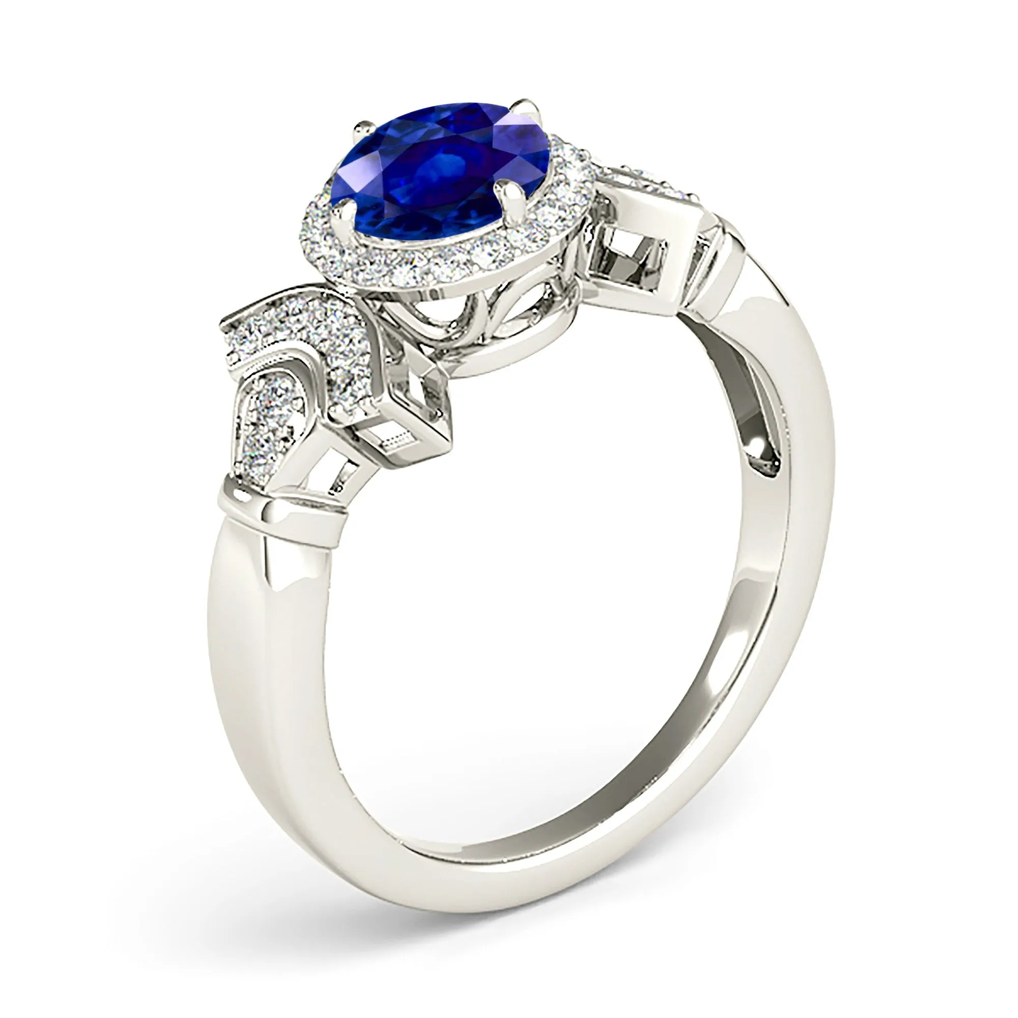 1.45 ct. Genuine Blue Sapphire Special Designed Halo Ring