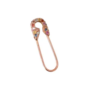 14K Gold Pavé Rainbow Confetti Sapphire Safety Pin Earring