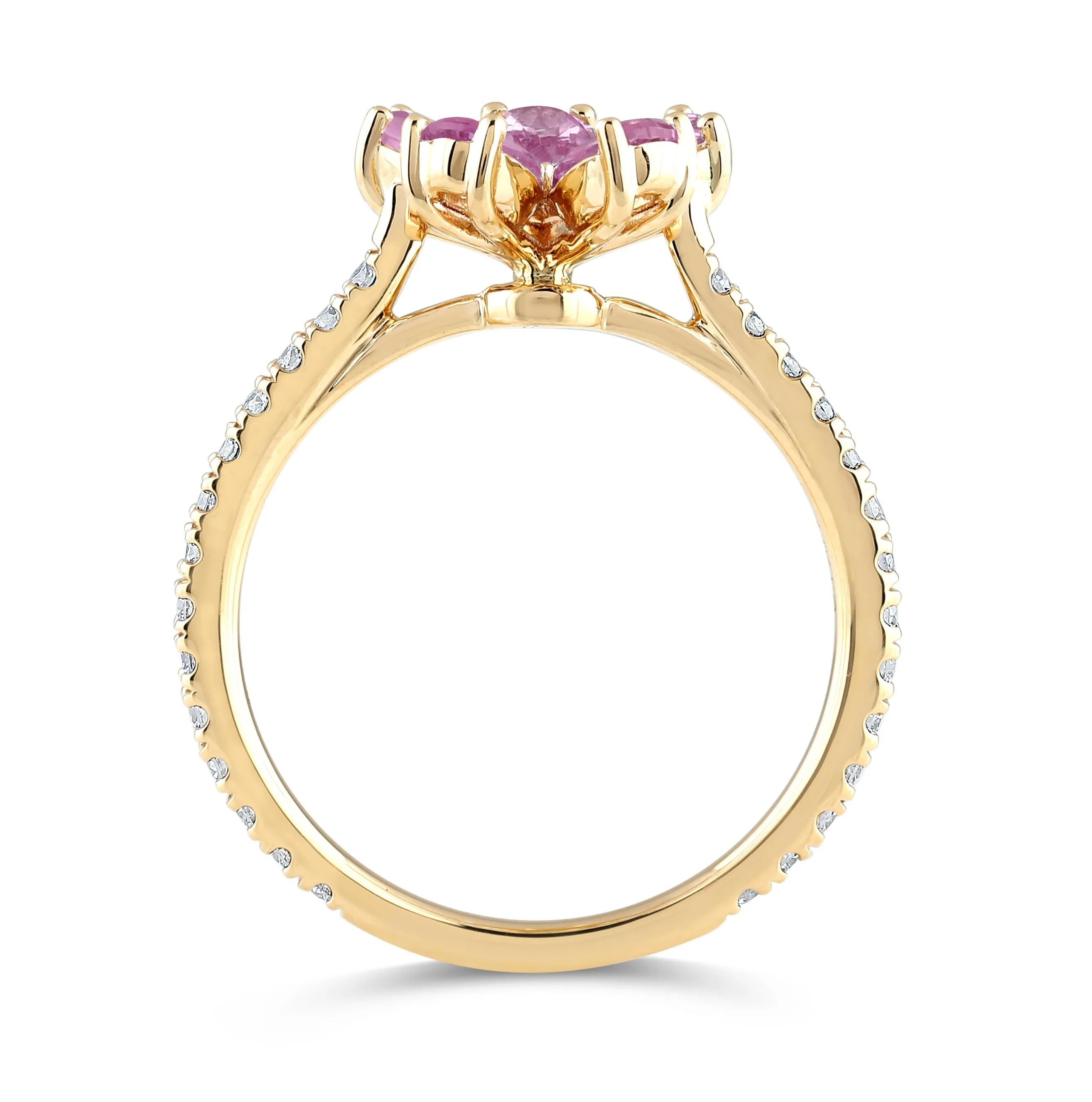 14K Gold Pink Sapphire & Lab Grown Diamond Flower Ring