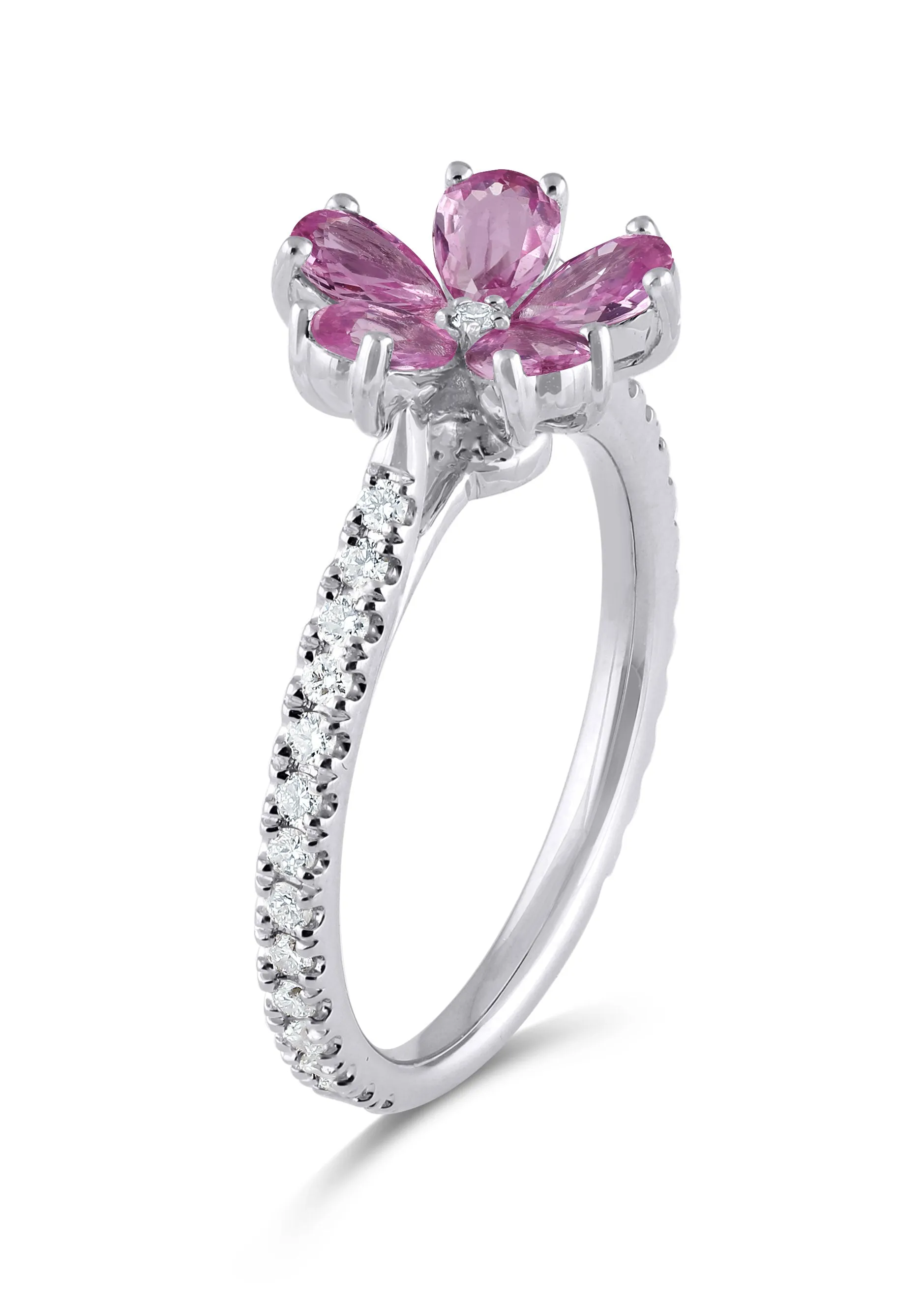 14K Gold Pink Sapphire & Lab Grown Diamond Flower Ring