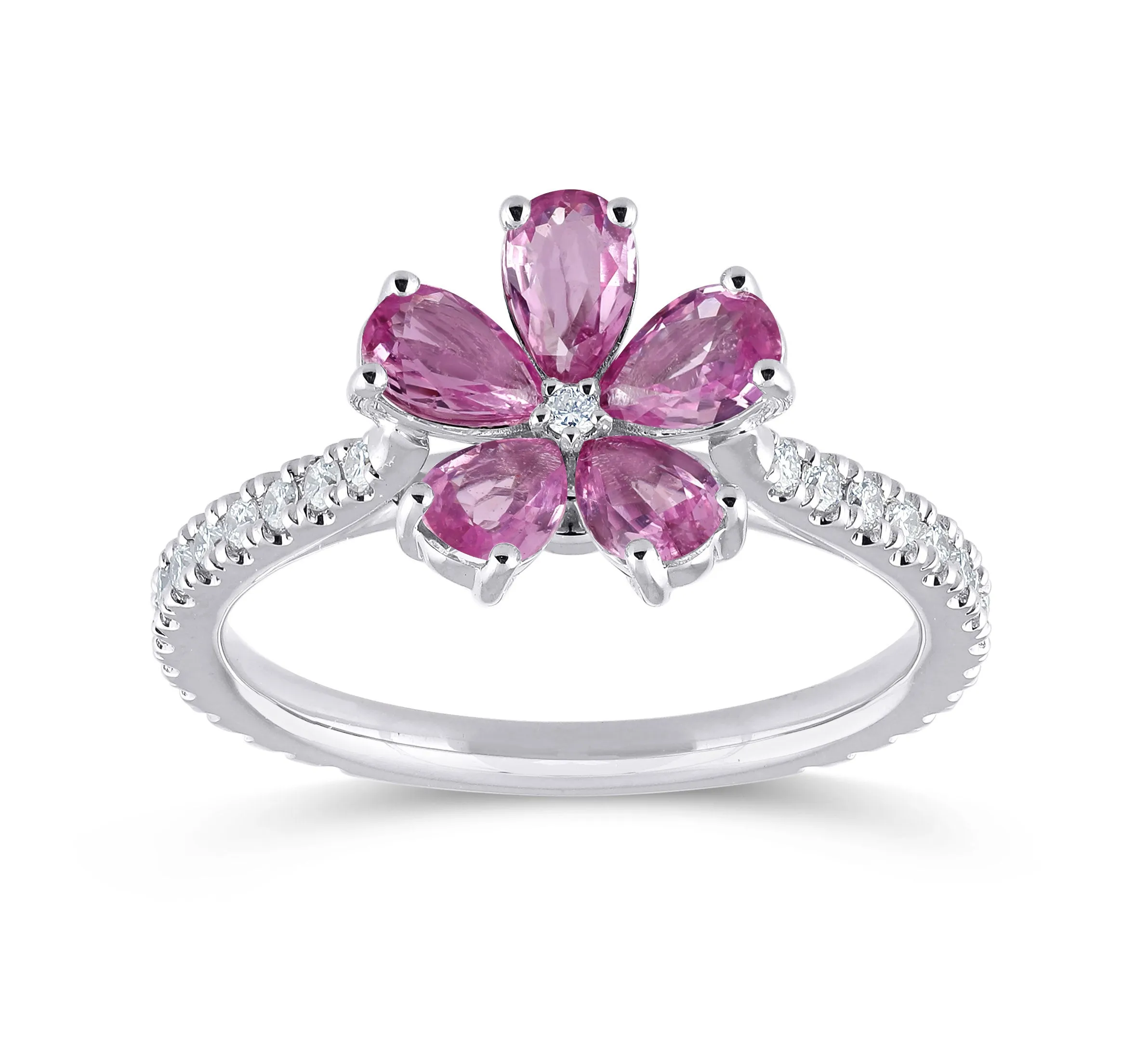 14K Gold Pink Sapphire & Lab Grown Diamond Flower Ring