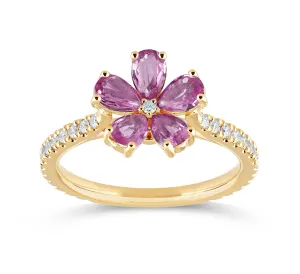 14K Gold Pink Sapphire & Lab Grown Diamond Flower Ring