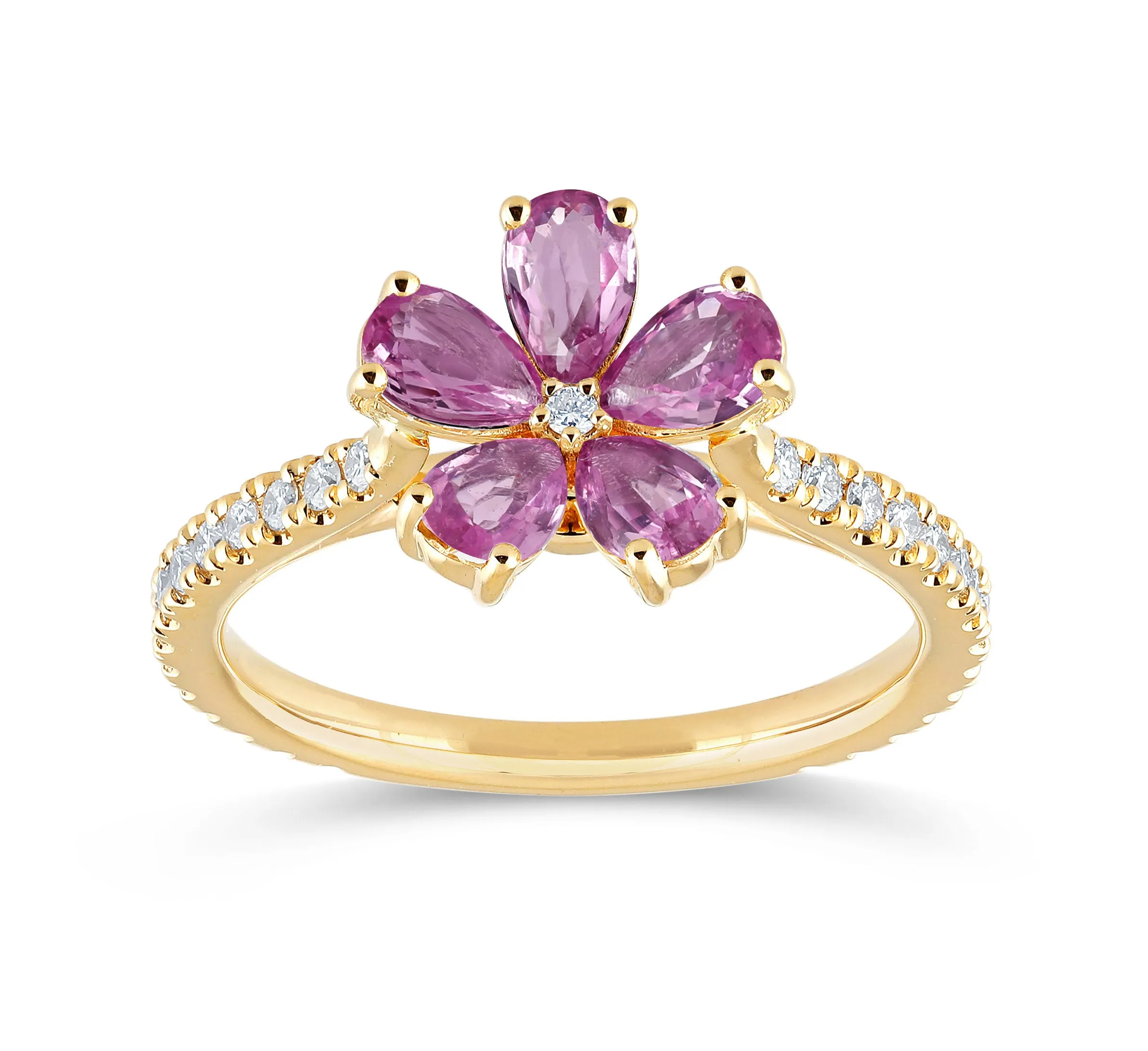 14K Gold Pink Sapphire & Lab Grown Diamond Flower Ring