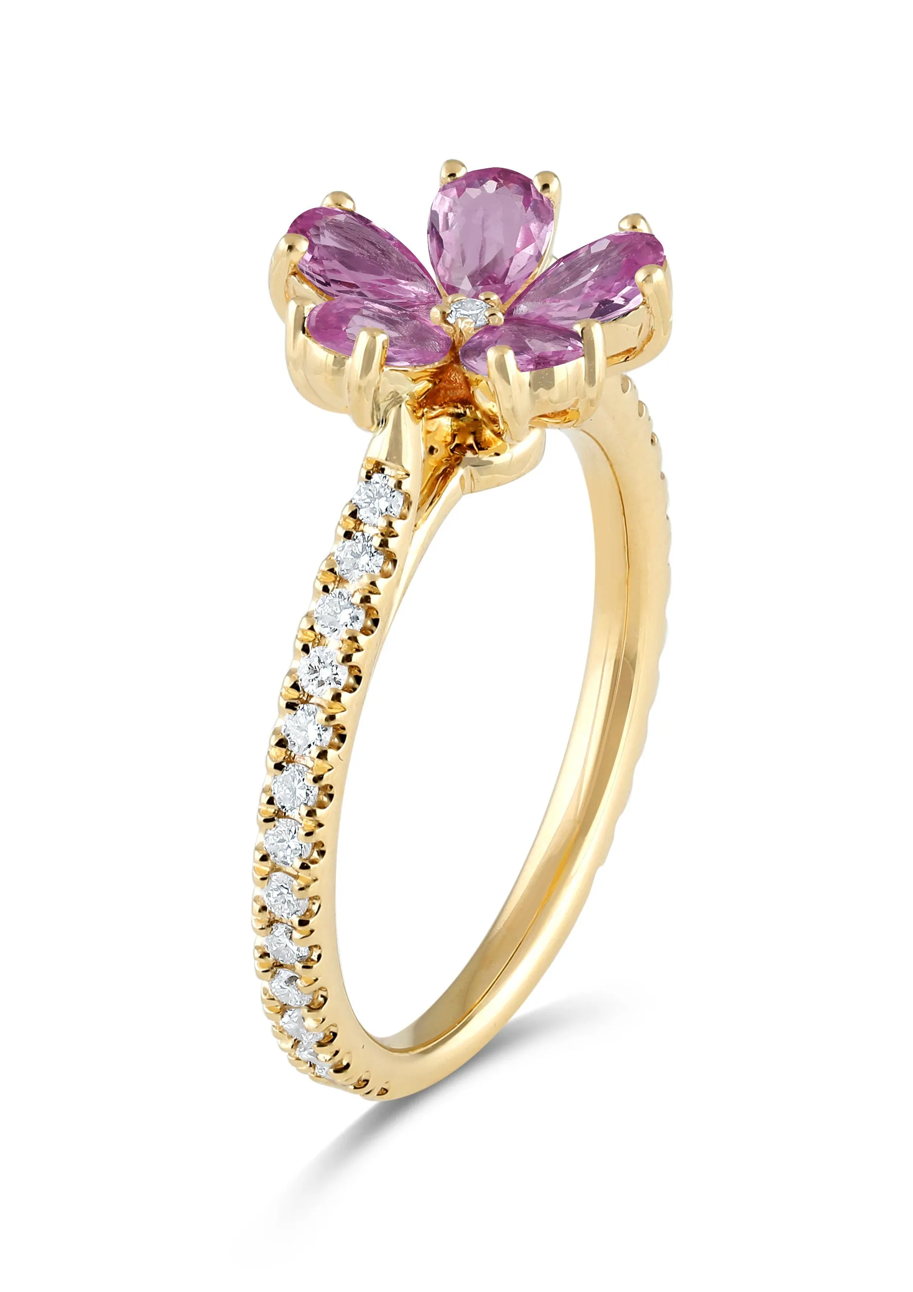 14K Gold Pink Sapphire & Lab Grown Diamond Flower Ring