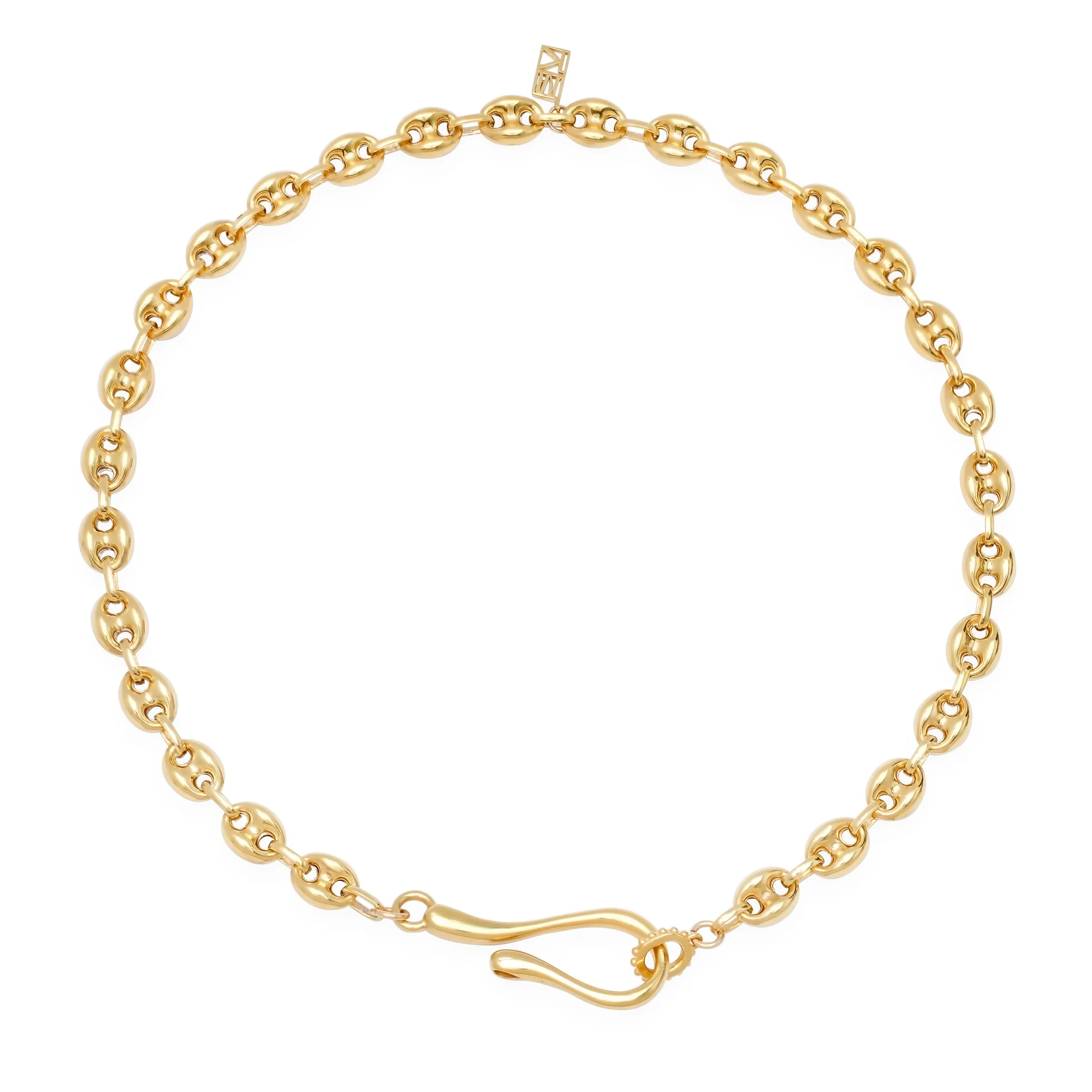 14K Puffy Mariner Hook   Loop Cable Necklace