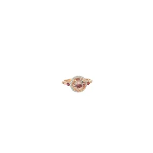 14k Rose Gold 2.00ct  Morganite, .10ct G SI1 Round Diamond and Round  Pink Sapphire ring
