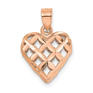 14K Rose Gold Polished 3-D D.C Puffed Filigree Heart Pendant