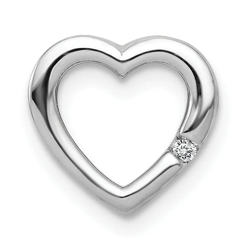 14k White Gold .01ct. Diamond Heart Chain Slide Pendant
