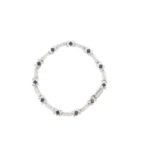 14k White Gold 1.50 Princess Cut Blue Sapphire AA and .50ct Round  Diamond Bracelet