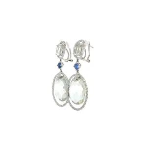 14K WHITE GOLD 20.00CT GREEN AMETHYST OVAL BRIOLETTE CUT / .75CT DIAMOND AND .30CT BLUE SAPPHIRE 1.75 " LONG