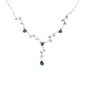 14k white gold .25ct G VS2 Round diamond and 1.50ct Round and Pear sapphire necklace