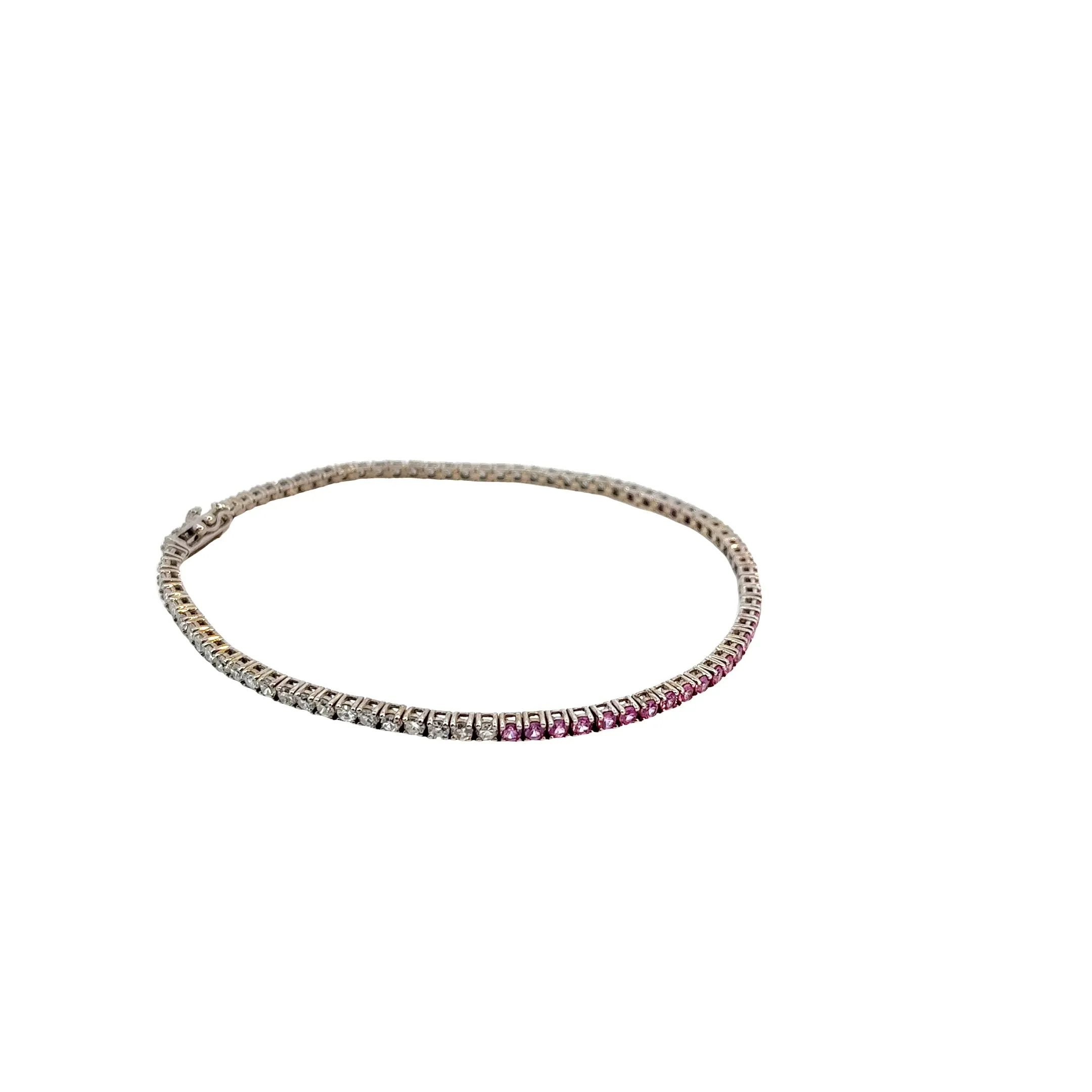 14k White Gold 3.00ct G VS2 Round Diamond and 1.80ct Round Pink Sapphire Tennis Bracelet