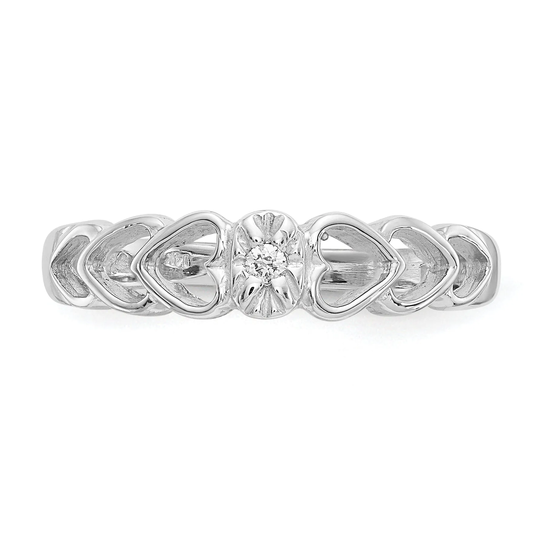 14k White Gold Polished Diamond Heart Ring