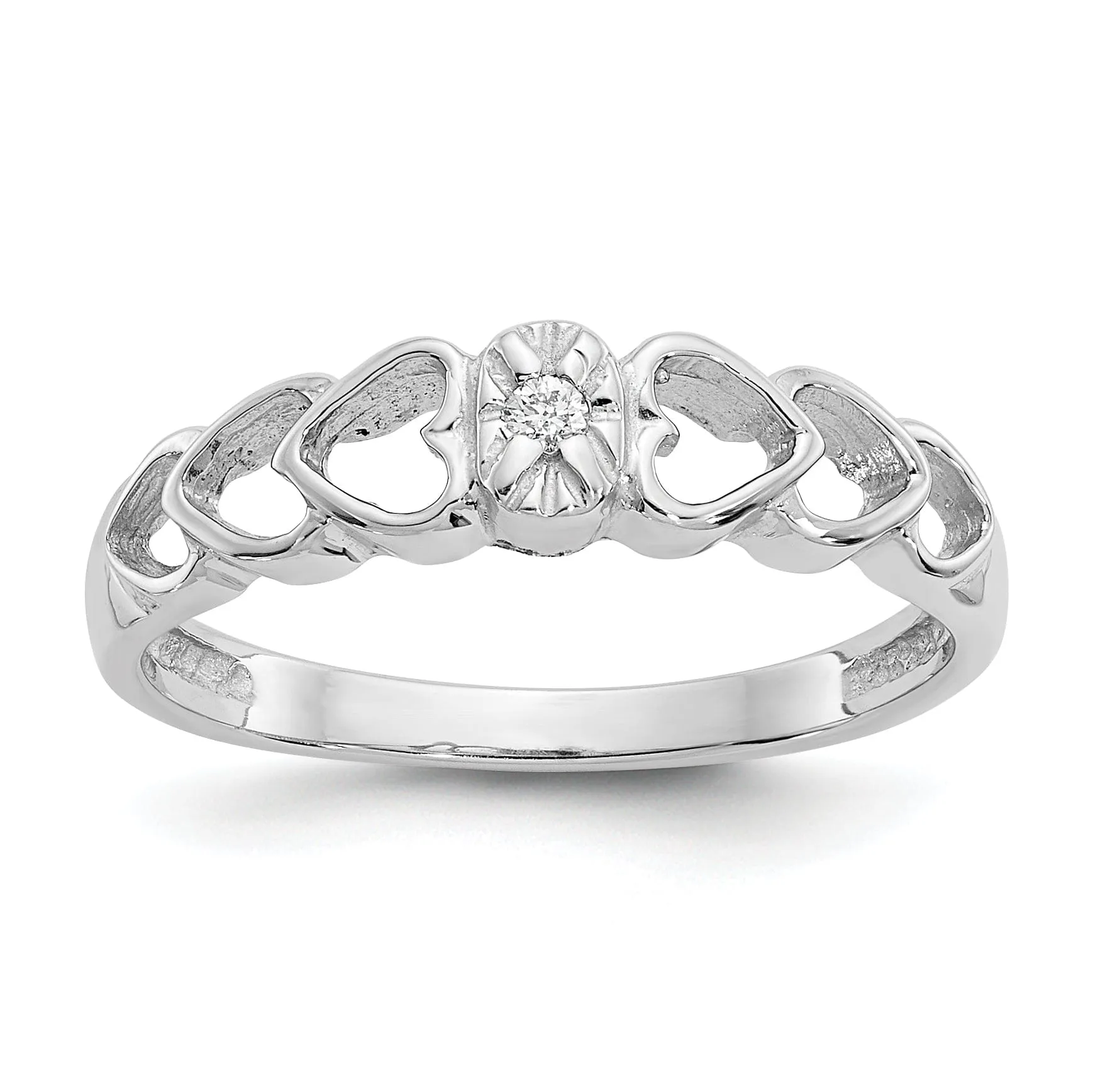 14k White Gold Polished Diamond Heart Ring