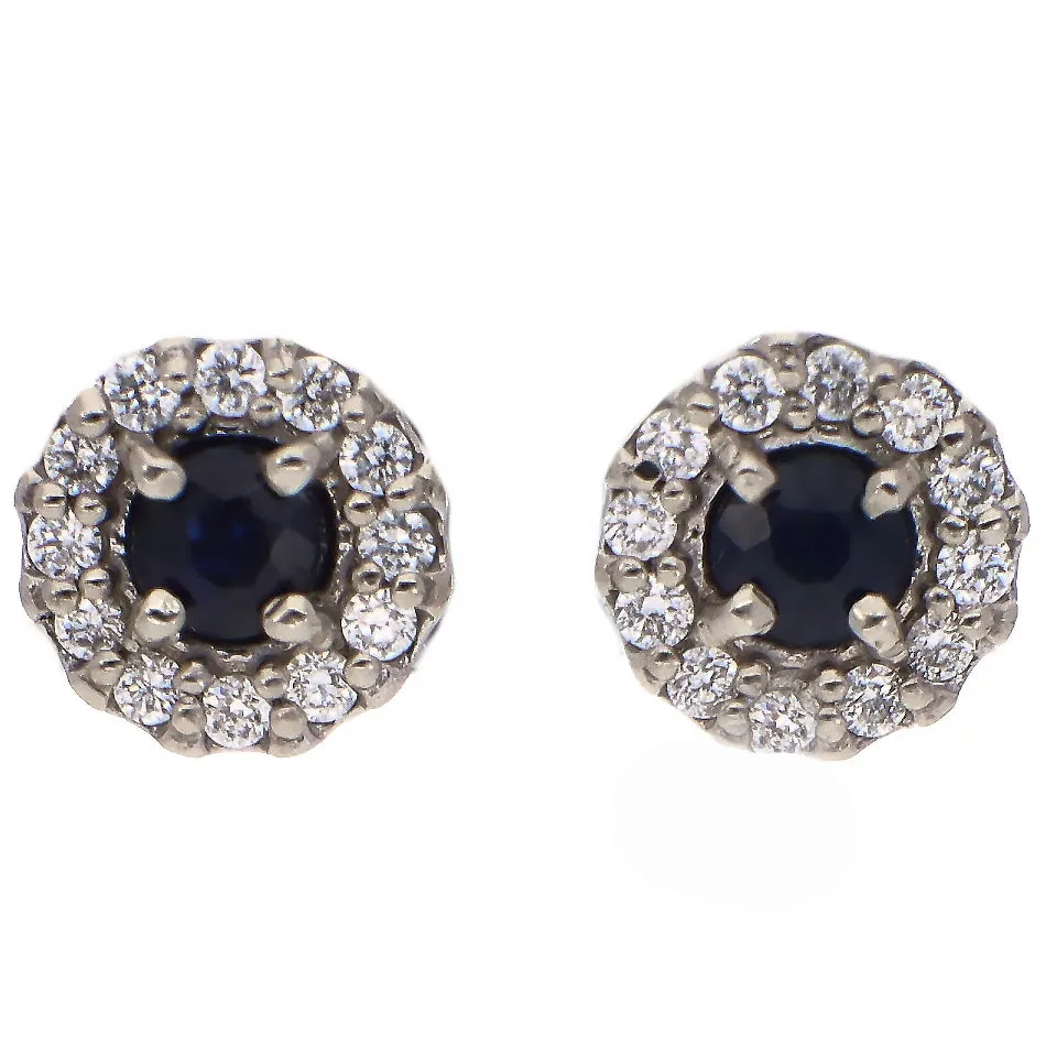 14K White Gold Sapphire and Diamond Stud Earrings