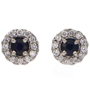 14K White Gold Sapphire and Diamond Stud Earrings