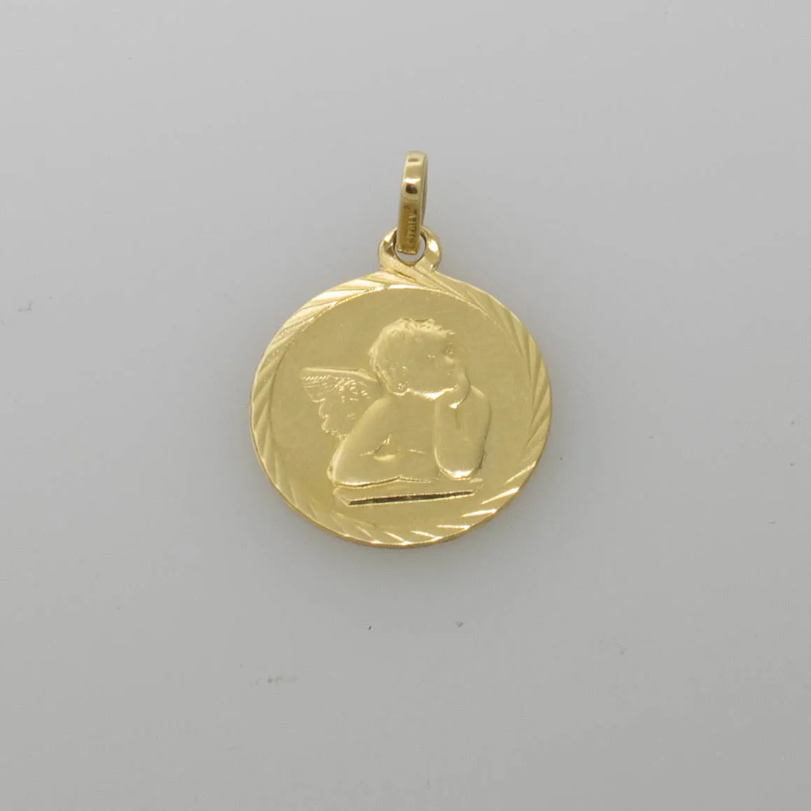 14K Yellow Gold 14.7mm Round Cupid Pendant 1 DWT Medallion Charm