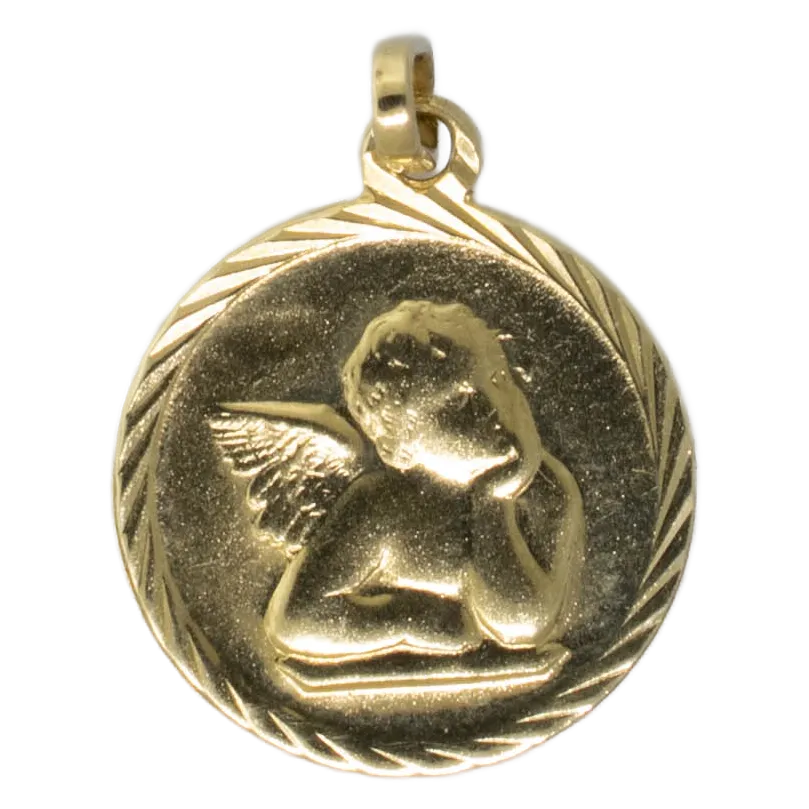 14K Yellow Gold 14.7mm Round Cupid Pendant 1 DWT Medallion Charm