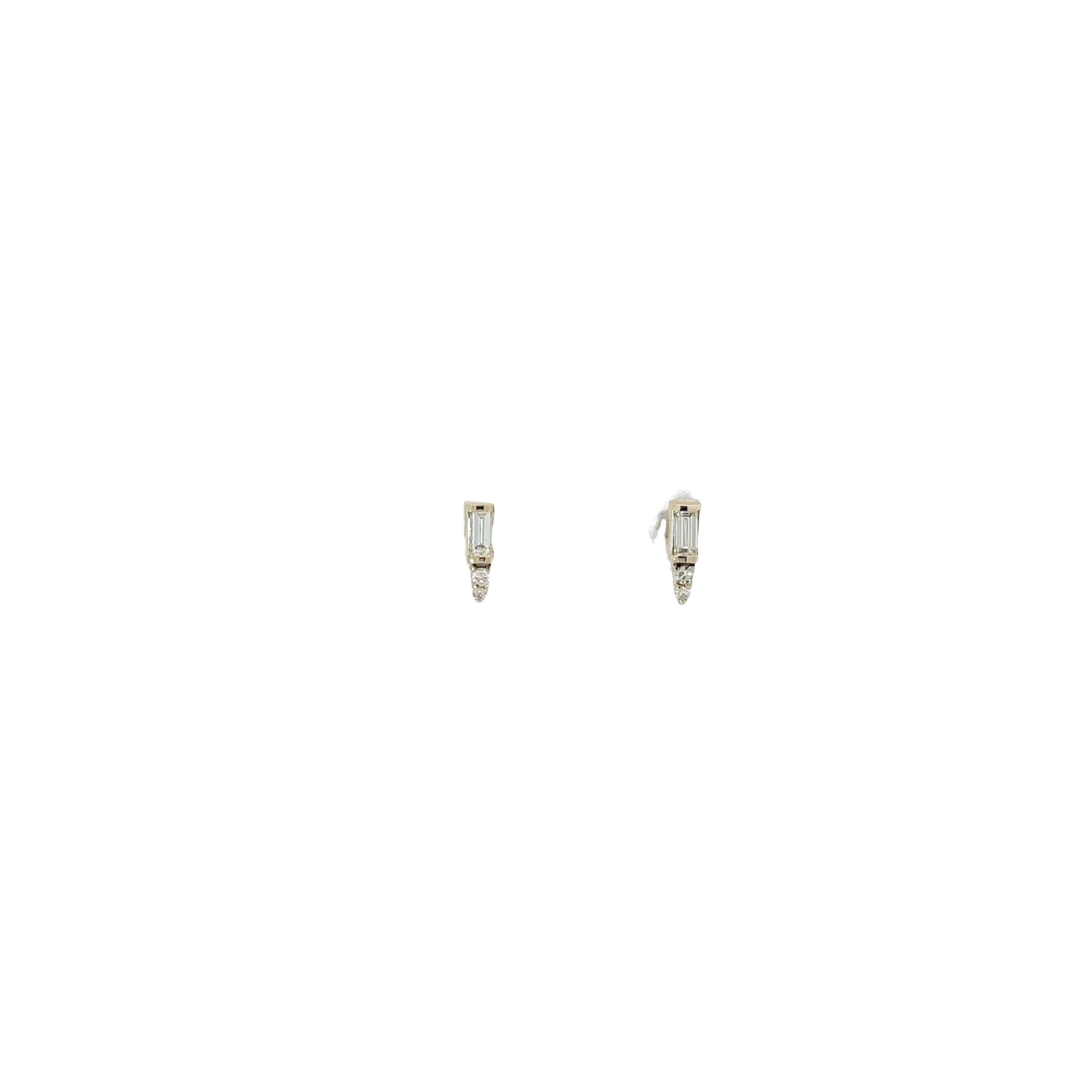 14k Yellow Gold .25ct G SI1 Baguette and Round  total weight Diamond Bar earrings