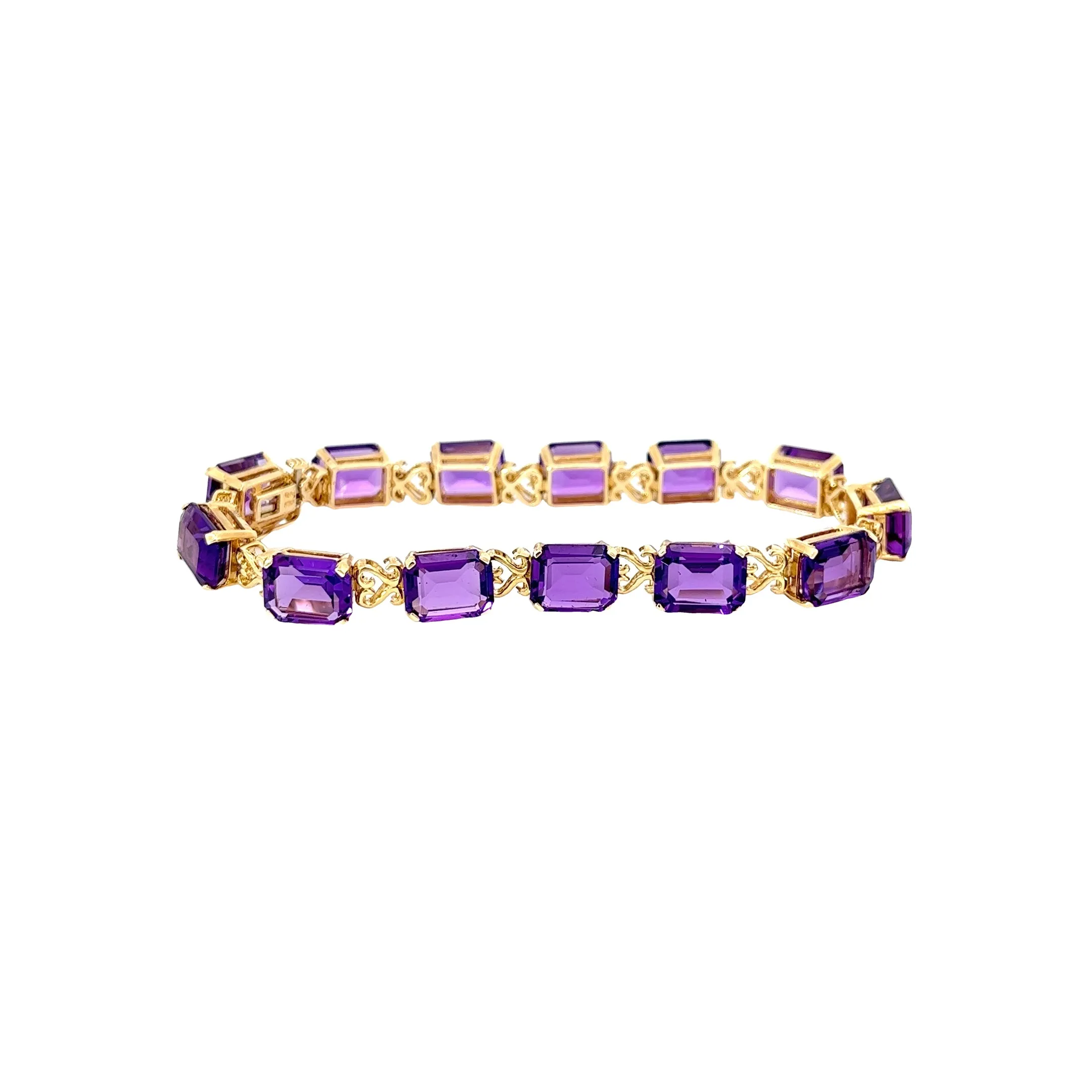 14k Yellow Gold 4.50ct Emerald Cut Amethyst Bracelet