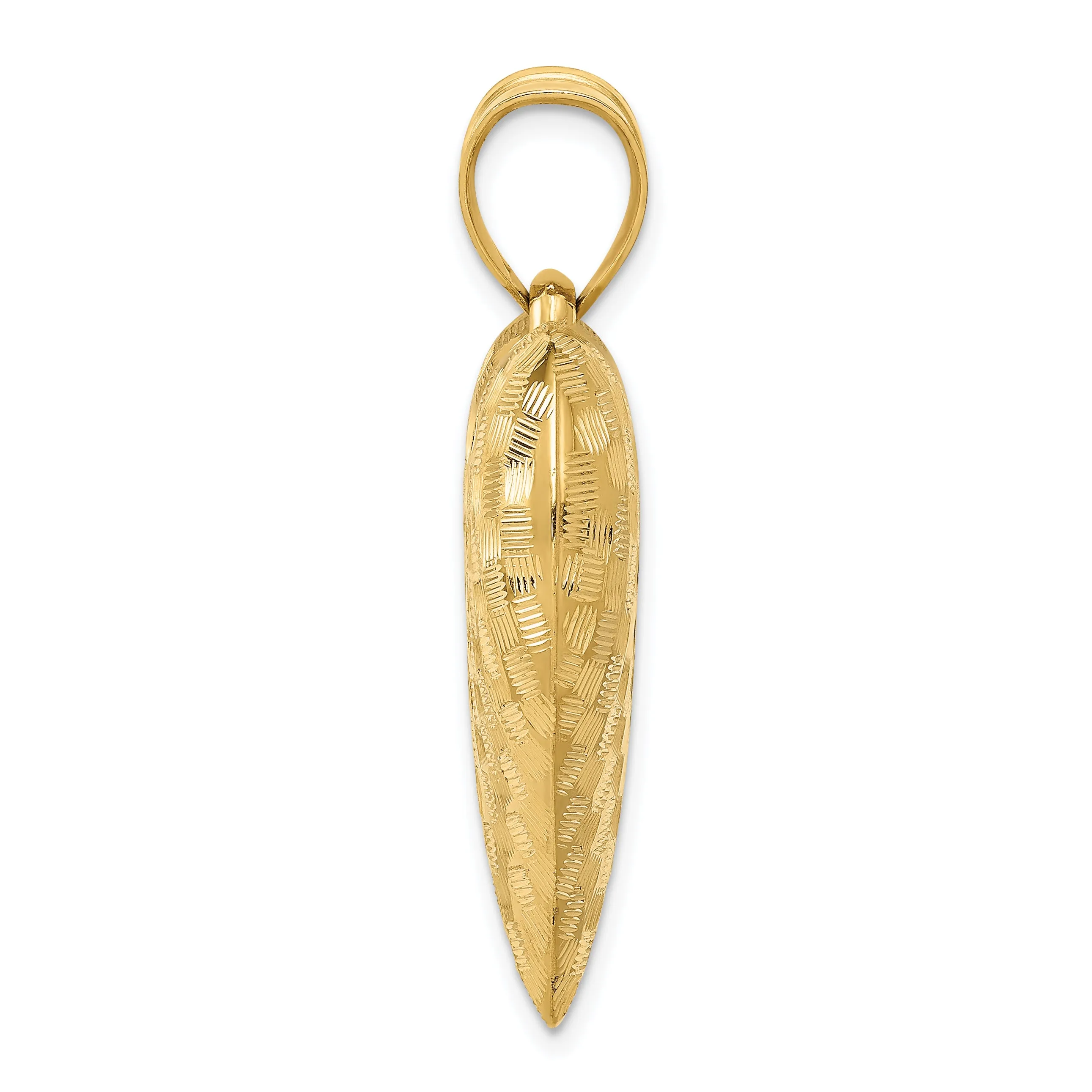14k Yellow Gold Polished Basket Weaved Pattern 3-D Pruffed Heart Pendant