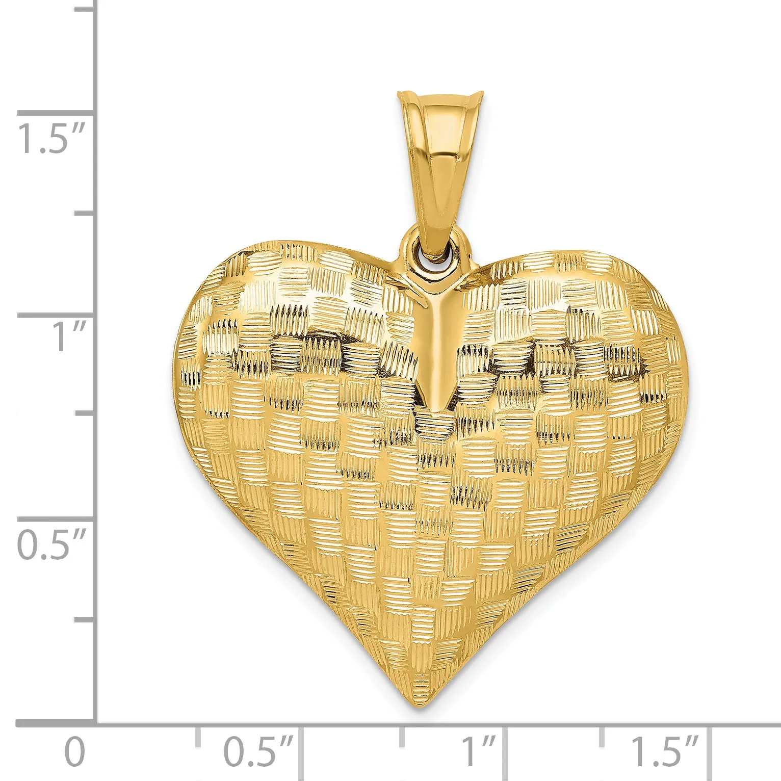 14k Yellow Gold Polished Basket Weaved Pattern 3-D Pruffed Heart Pendant