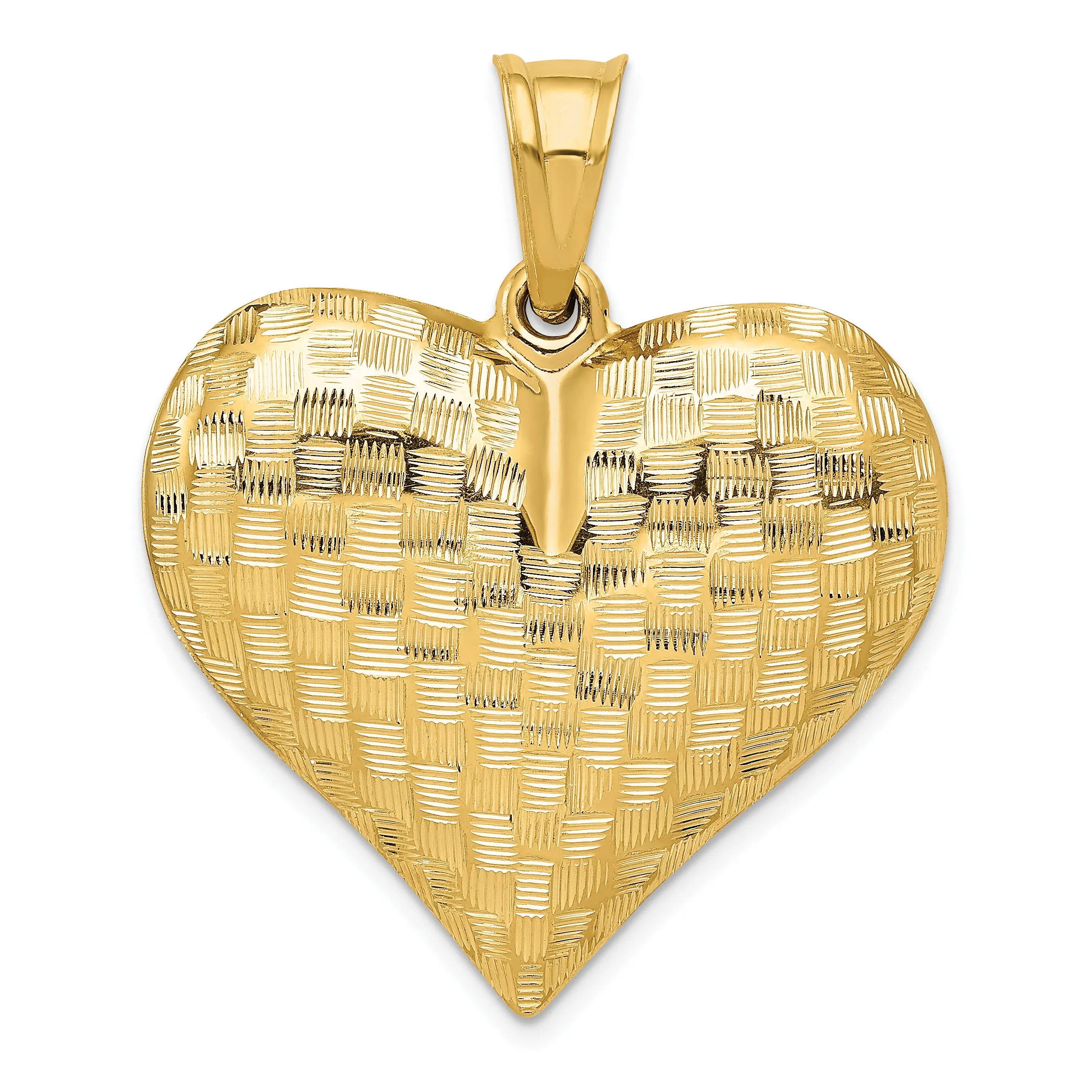 14k Yellow Gold Polished Basket Weaved Pattern 3-D Pruffed Heart Pendant