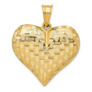 14k Yellow Gold Polished Basket Weaved Pattern 3-D Pruffed Heart Pendant
