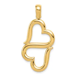 14k Yellow Gold Polished Connected Double Hearts Pendant