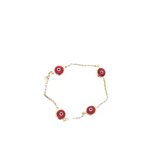 14K YELLOW GOLD RED EVIL EYE 5 GRAM 10.5 MM 7"INCH