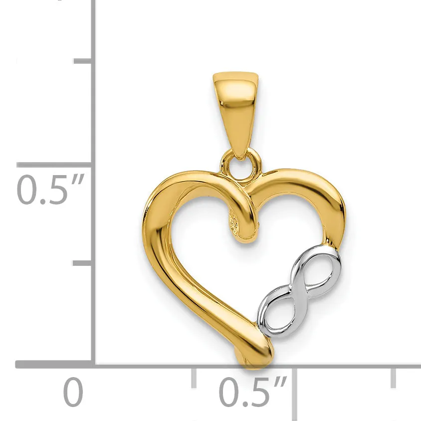 14k Yellow Gold White Rhodium Infinity Heart Pendant